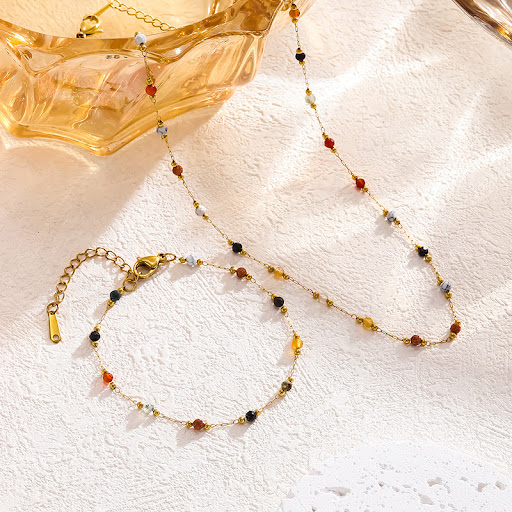 Title 5, Natural Stone Stitching Design Necklace Titaniu...