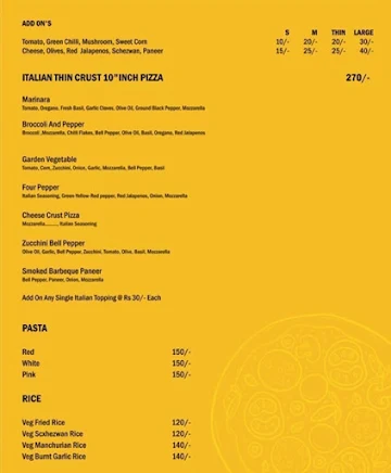 Sws Veg Pizzaria menu 