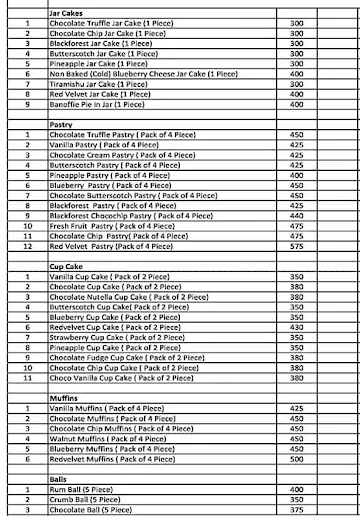 Cake 24X7 menu 