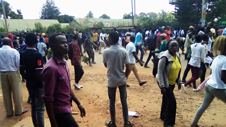 Students of Kitale National Polytechnic stormed the Kitale County Referral mortuary removing body of their colleague who had been knocked down on Sunday.