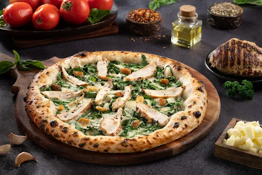 Sourdough Grilled Chicken Spinach With Truffle Oil Pizza