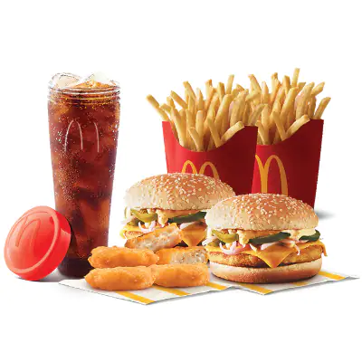 2 Grilled Chicken & Cheese Burger + Chicken McNuggets 6 Pc + 2 Fries (L) + Coke