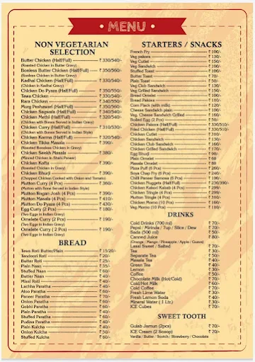 Tannu Dhaba menu 