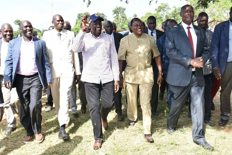 Deputy President William Ruto during a tour of Busia county. He was with Governor Sospeter Ojaamong and Budalang'i MP Raphael Wanjala.