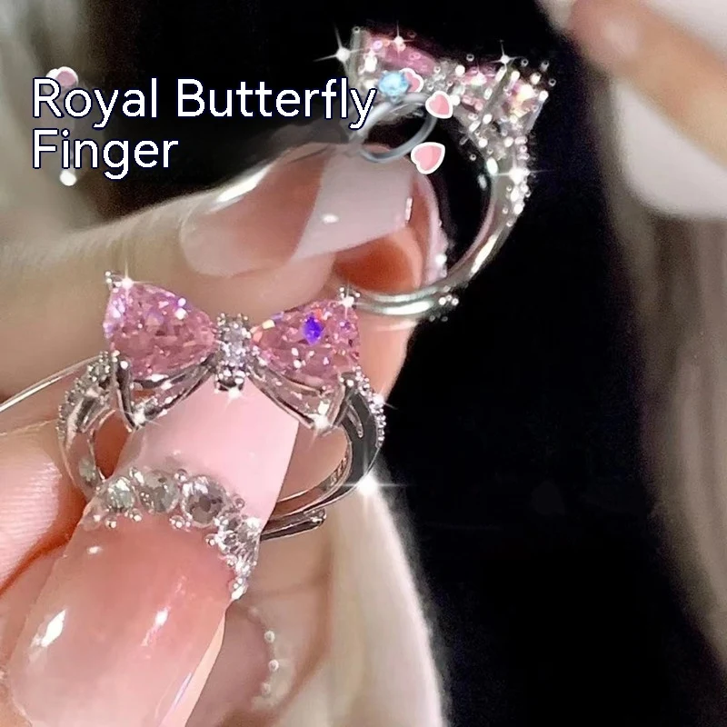 Bague Princesse Rose Noeud Diamant et Zircon pour Fille Française Micro-sertie Bijou Idéal Cadeau.