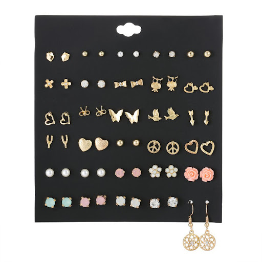 Title 5, Heart-shaped Combination Bow Stud Earrings Set....