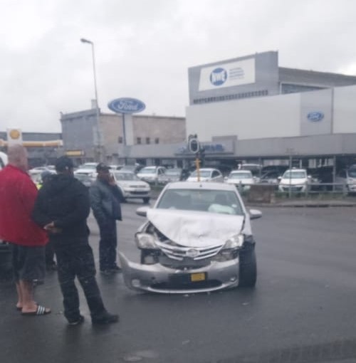 The grey Toyota Etios the suspects were travelling in before crashing on Durban's M7 highway.