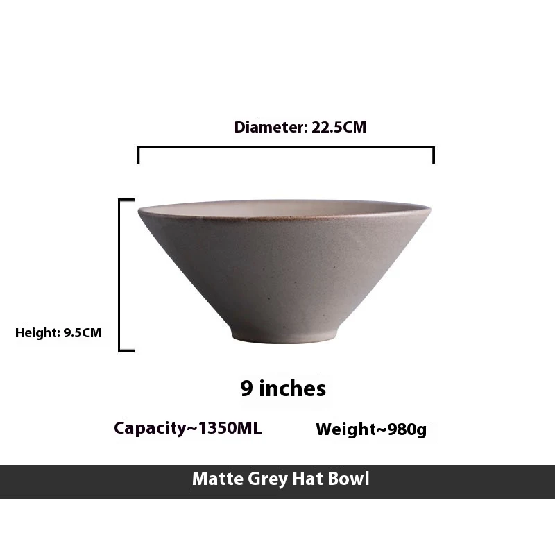 Cuenco de fideos Stoneware Bamboo Hat Grande y Grueso con forma de Trompeta Ideal para Disfrutar Platos de Fideos Deliciosos