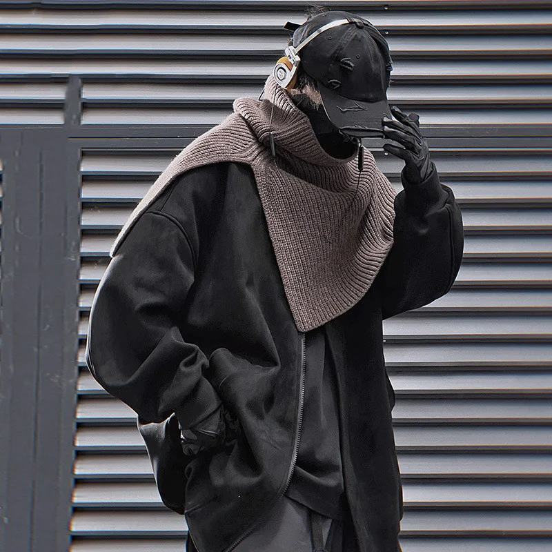 Veste Cardigan Homme en Daim Col Rond Ample et Décontracté avec Écharpe Gratuite. Confort et élégance assurés
