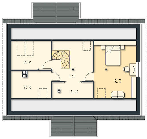 Haga LMB47 - Rzut strychu - przykładowa aranżacja - 44,90 m2