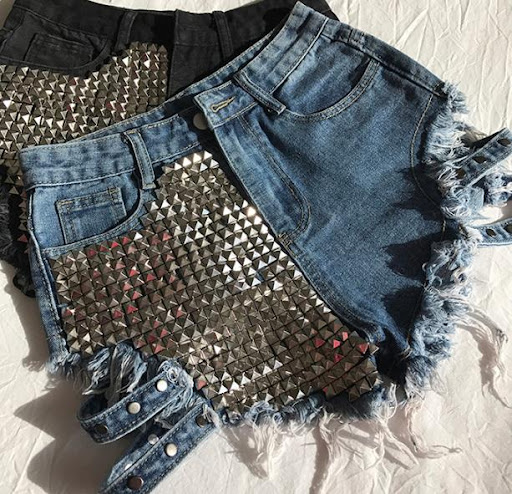 Title 11, Denim Shorts With Side Studs, Loose Ripped High...