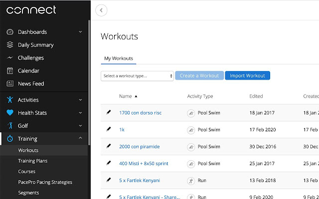 Share your Garmin Connect workout chrome extension