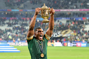 Damian Willemse with the Webb Ellis Cup after the Springboks' 2023 Rugby World Cup final win against the All Blacks at Stade de France in Paris on Saturday night.