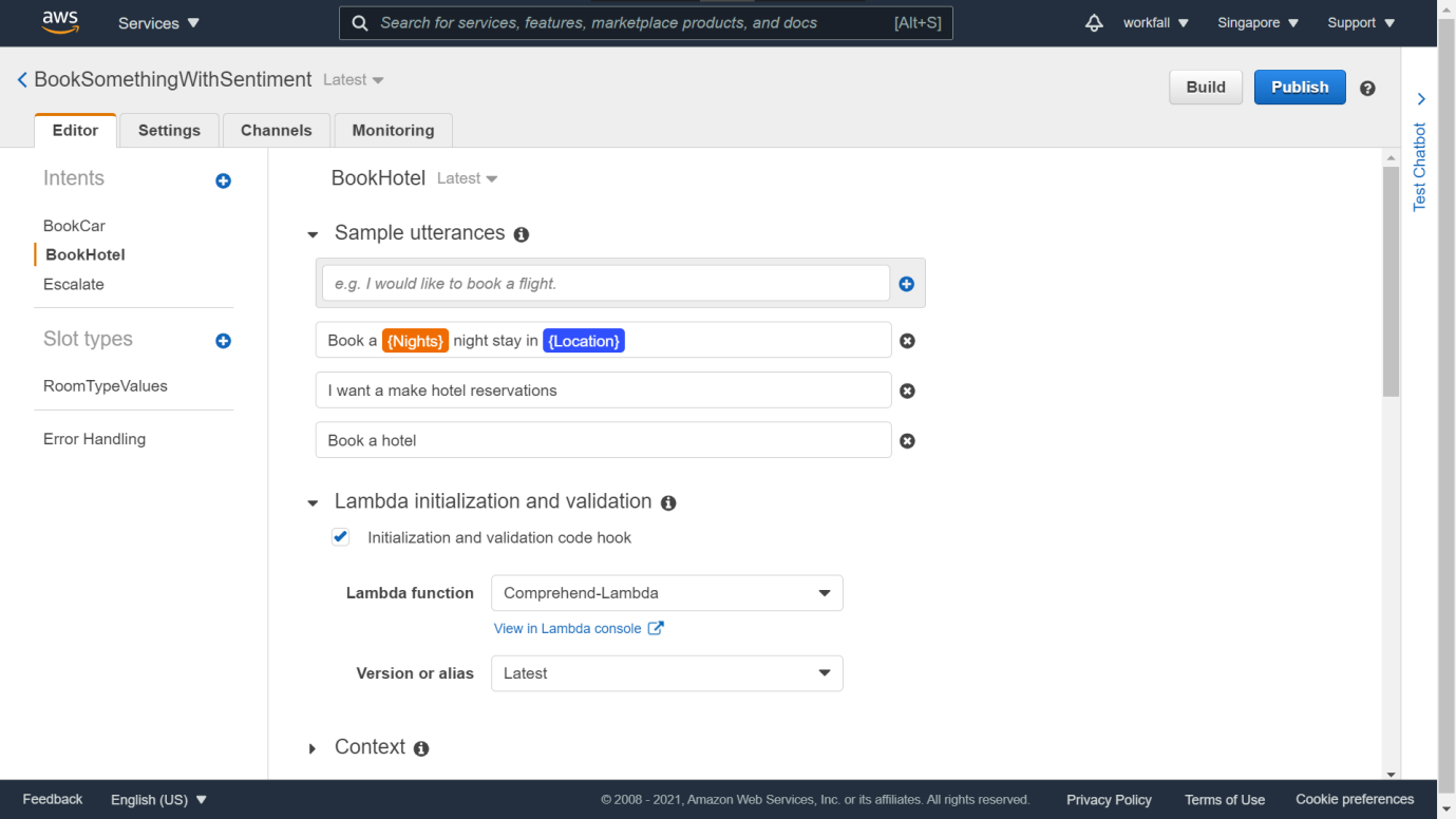 How can we use Amazon Comprehend with AWS Lambda and Amazon Lex for Sentiment Analysis?