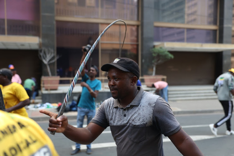 ANCYL chanting outside Luthuli House ready to defend the ANC headquarters against the DA's electricity crisis march to Luthuli.