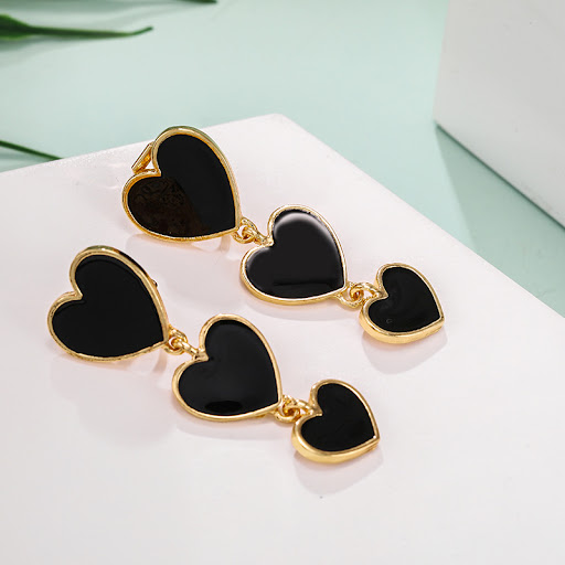 Title 6, Retro Long Color Heart-shaped Enamel Earrings. ...
