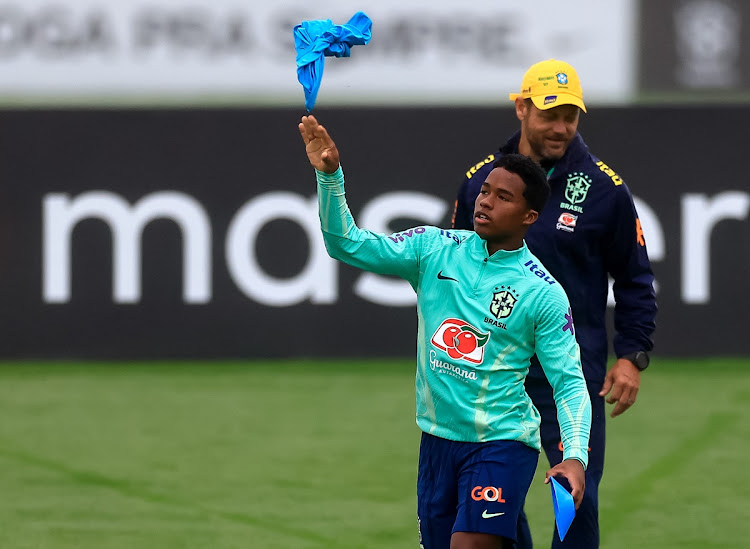 Brazil's 17-year-old attacker Endrick gestures during a training session at Granja Comary training complex in Teresopolis, Brazil on Monday. Brazil face Argentina in South American Fifa World Cup 2026 qualifier at the Maracana Stadium in Rio de Janeiro on Tuesday, or early hours of Wednesday morning SA time.