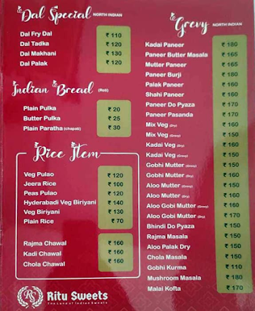 Ritu Sweets menu 