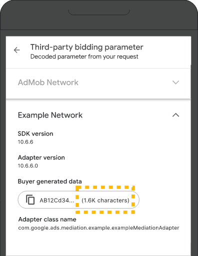 An example of where to access buyer generated data in ad inspector