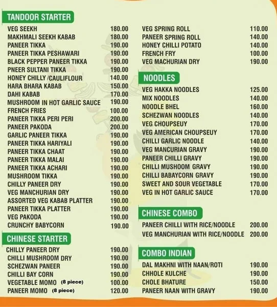 Yash Tikka Express menu 