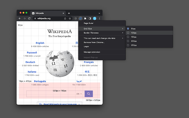 Page Grid Ruler chrome extension