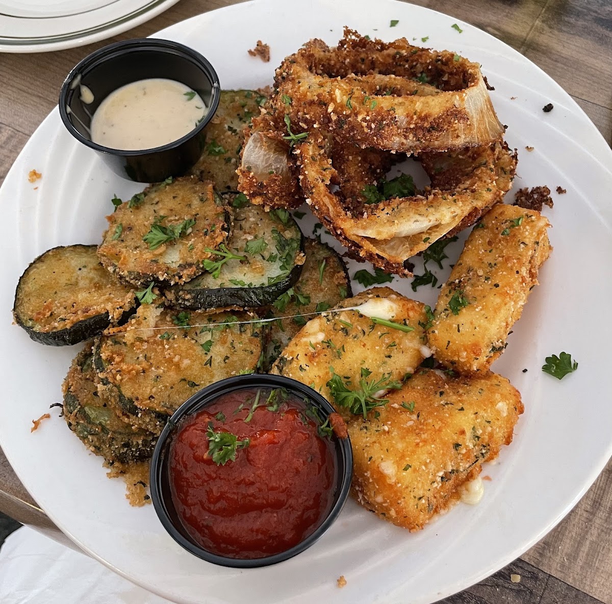 Appetizer Medley - GF onion rings, mozarella sticks, and zucchini medallions