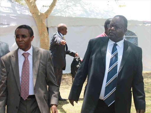 The EACC deputy secretary Michael Mubea and Homa Bay Governor Cyprian Awiti at the launch of a risk assessment exercise on corruption in Homa Bay town on Tuesday / ROBERT OMOLLO