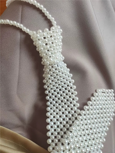 Title 1, Beaded Flat Cutout Vintage Pearl Tie for Elegan...