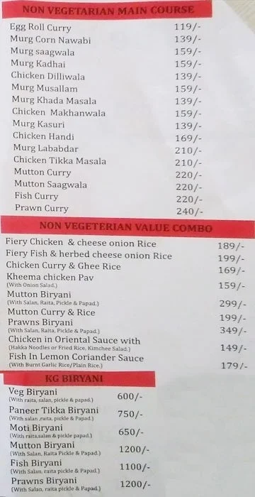 Food Metro menu 