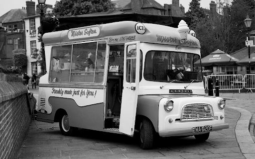Grayscale Photo of an Ice Cream Truck in Rochester, England Preview 1
