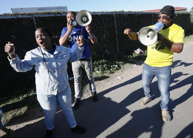 A megaphone battle raged between supporters of the DA and the ANC as DA leader John Steenhuisen visited Langa, Cape Town, on September 18 2021.