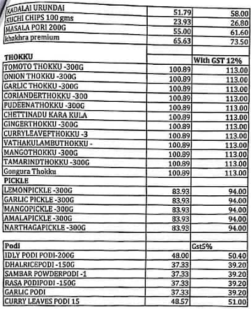 Selvam Sweets menu 