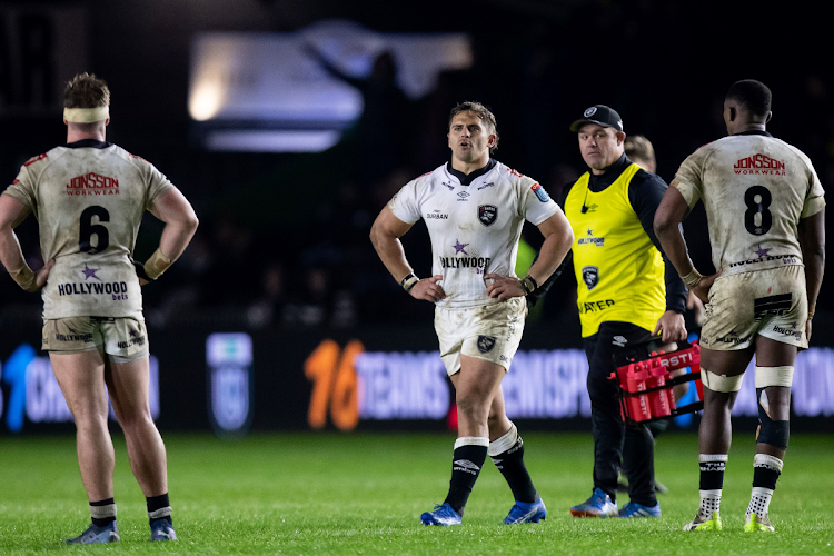 Sharks player Rohan Janse van Rensburg during the United Rugby Championship match against Ospreys at Twickenham Stoop on November 03, 2023 in London, England.