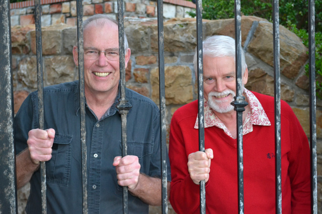 Stan Trollip and Michael Sears, better known as the writing duo Michael Stanley, in Cape Town’s Kalk Bay, shortly before one of their first book events.