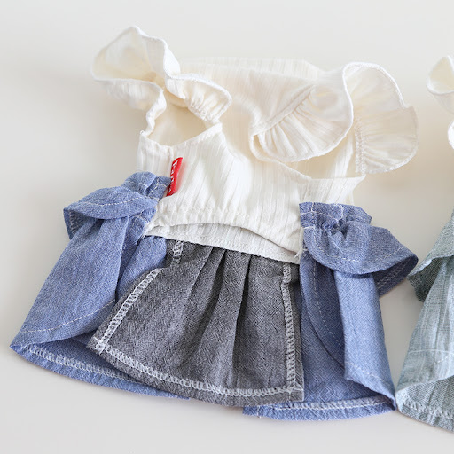 Title 10, Cotton Linen Denim Blue Flounced Sleeve Skirt P...