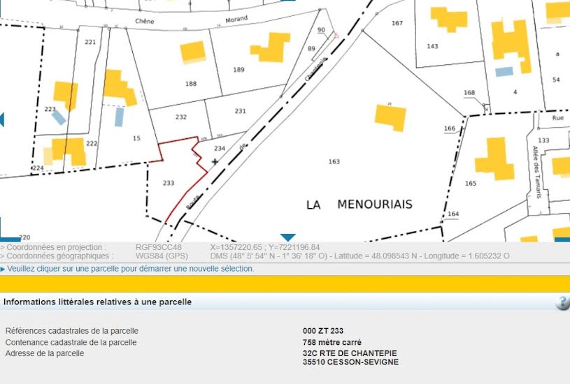  Vente Terrain à bâtir - 758m² à Cesson-Sévigné (35510) 