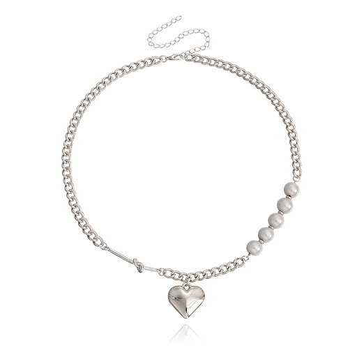 Title 2, Reflective Pearl Heart Stitching Necklace. Styl...