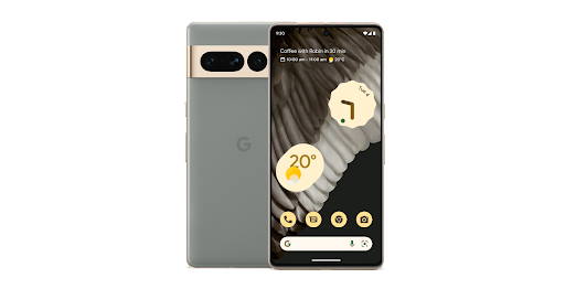 Pixel 7 Pro front and back view in hazel colour