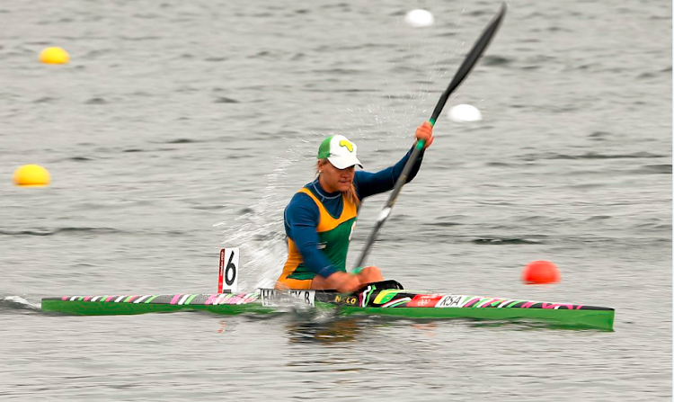 Bridgitte Hartley while competing at the London Olympics where she won South Africa's first — and so far only — canoeing sprint medal.