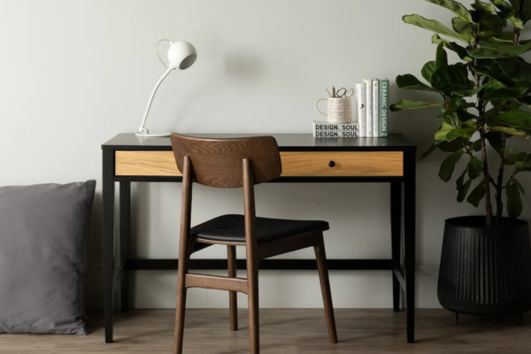 Black study table with 3 drawers