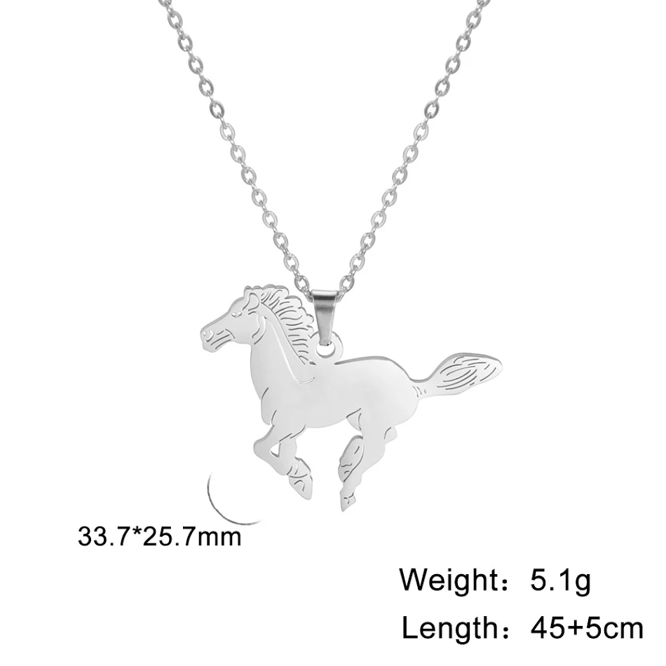 Colar de aço inoxidável da série animal da moda com cavalo e zodíaco para corrida. Tendência de personalidade. Design único para homens e mulheres.
