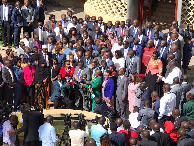 Ruto allies at a press conference in Parliament on March 11, 2020