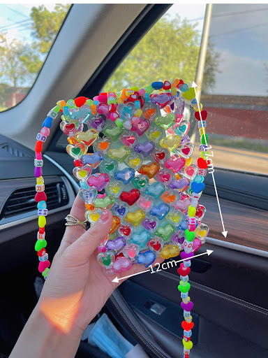 Title 3, Colorful Contrast Color Love Beaded Handbag