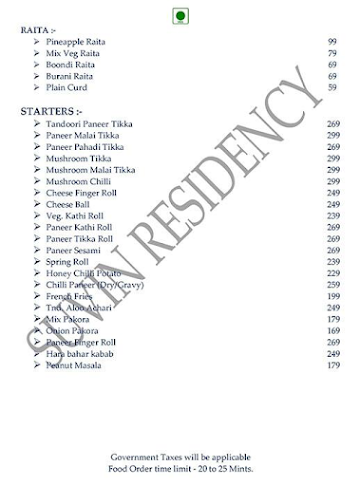 Hotel Suvin Residency menu 