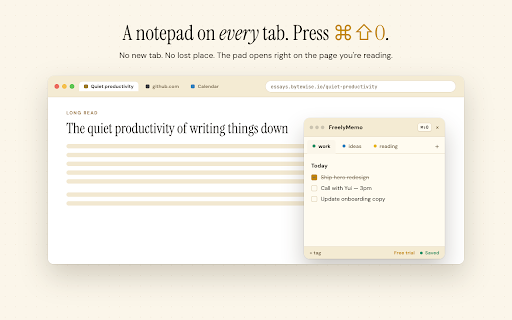 FreelyMemo - A floating notepad on every tab