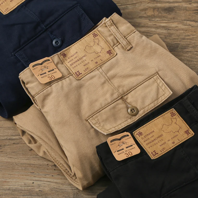 Pantalones Casuales Rectos Americanos Sueltos de Algodón Retro Workwear para un Estilo Cómodo y Clásico para Hombres