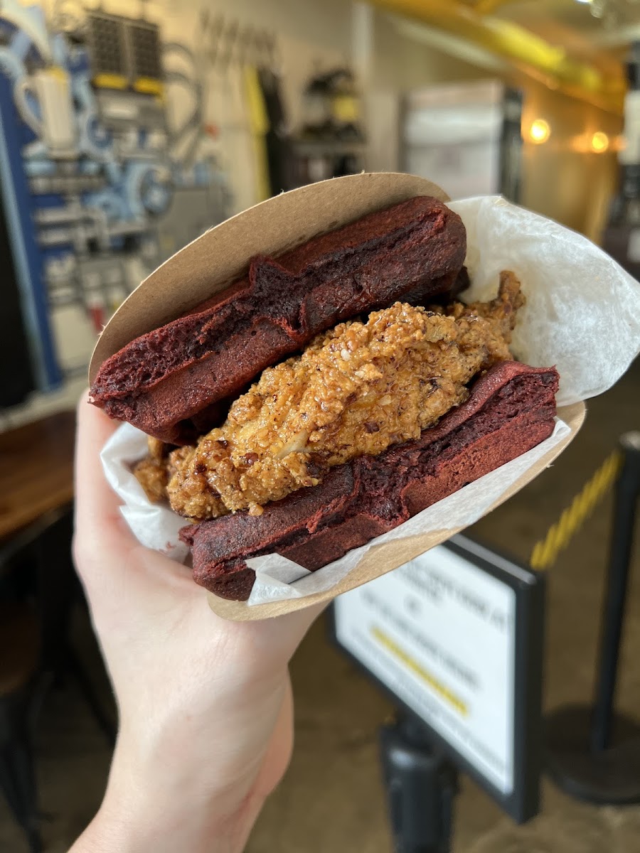 Be sure to order our Valentines special starting Feb 10- 19th. Gluten- Free Red Velvet Waffle with pecan crusted fried chicken, topped with maple syrup. All delicious, all Gluten-free! 🙌🏻