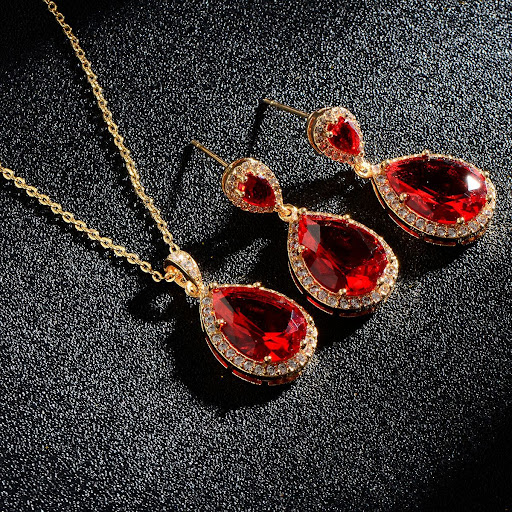 Title 4, Bright Big Zircon Water Drops Necklace & Eardro...