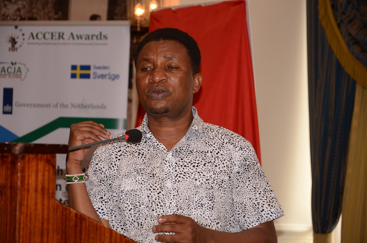 PACJA Executive Director Dr.Mithika Mwenda during the launch of ACCER Awards at Sarova Stanley hotel in Nairobi on April 14th.