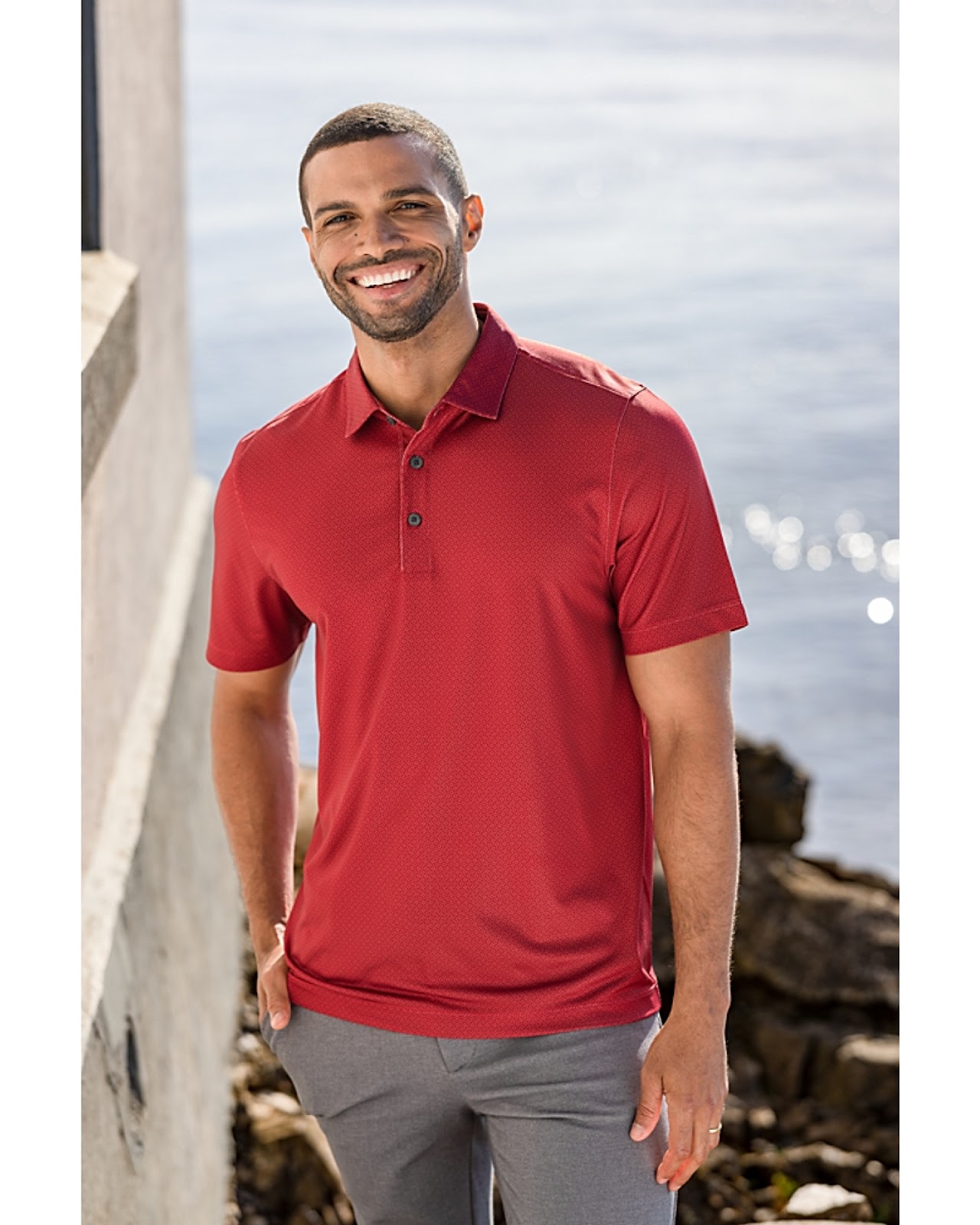 Man in Cutter & Buck Geo Pike Print Polo